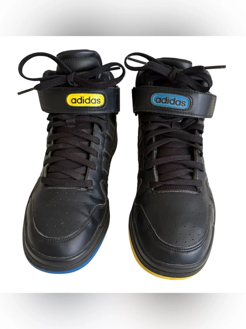 Adidas Black High-Top Sneakers with Blue & Yellow Accents